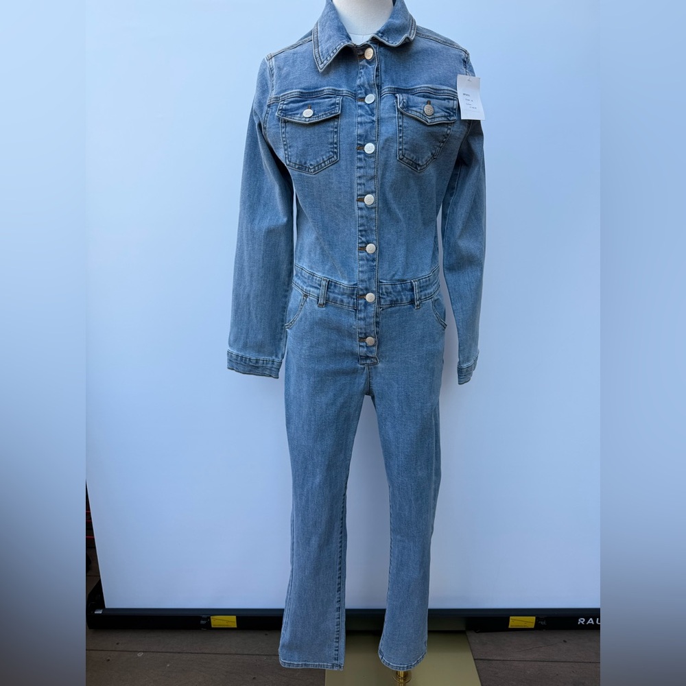 Mashed Potatoes Ruby Lou Denim Jumpsuit Blue Mid Rise Women’s Medium NWT - Picture 3 of 16